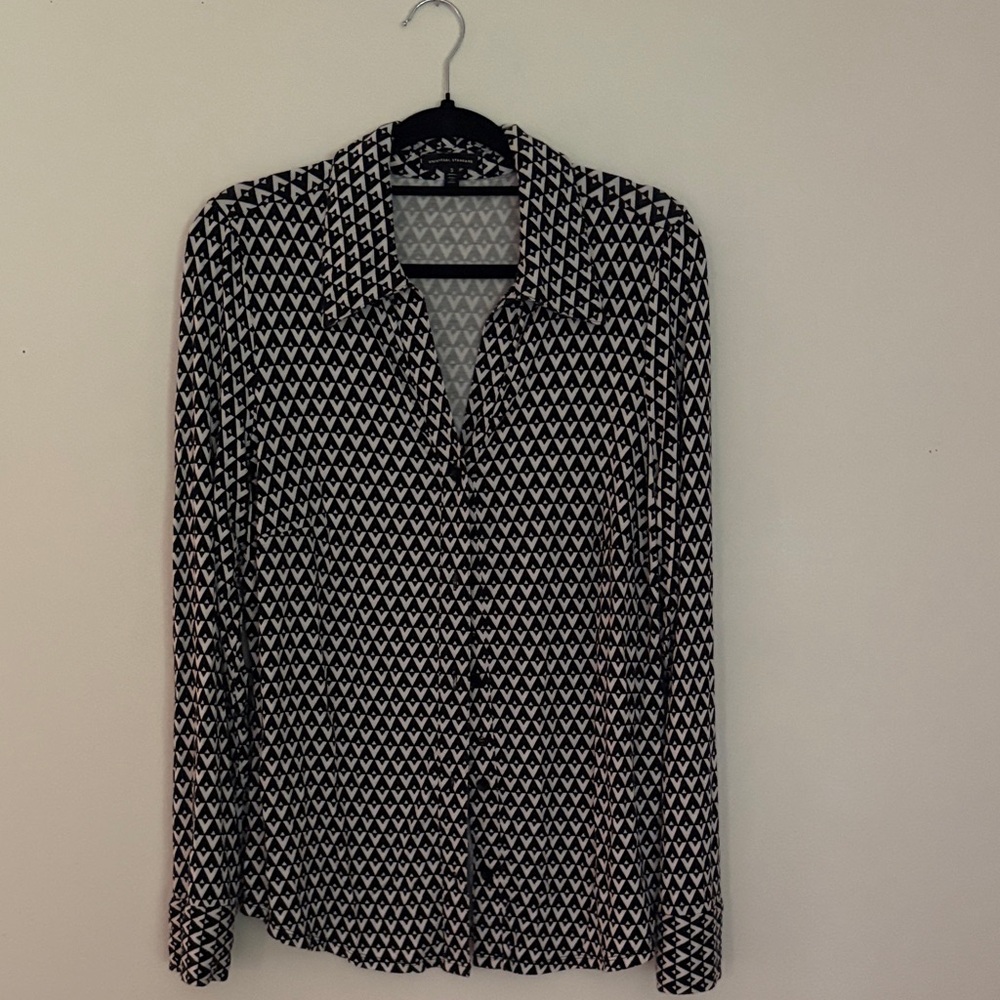 Universal Standard Black & White Geometric Button-Down Knit Elbe Shirt S 14-16